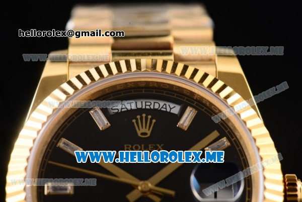 Rolex Day-Date Swiss ETA 2836 Automatic Yellow Gold Case/Bracelet with Black Dial and Stick Markers (BP) - Click Image to Close